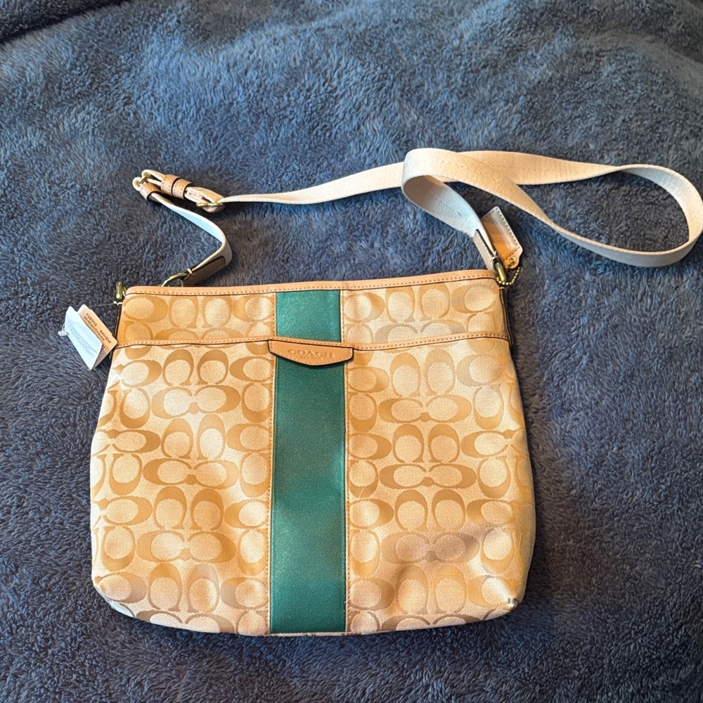 Coach Signature Crossbody Bag in Tan and Green
